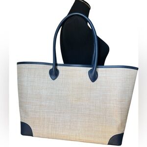 Mark & Graham Navy Trim Canvas Tote Structured Preppy Beach Work Bag
